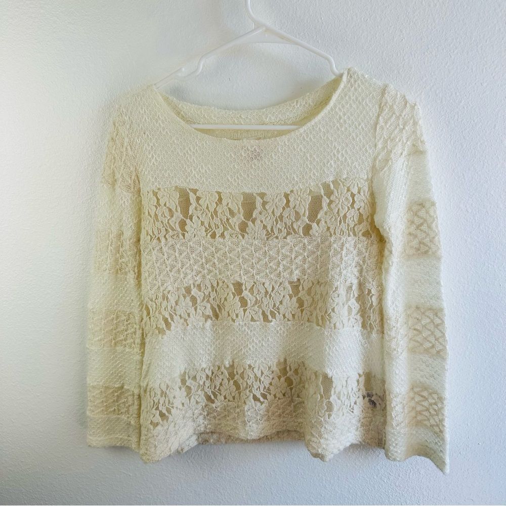 Meadow Rue Ivory Lace Stripe Wool Blend Sweater Size XS
